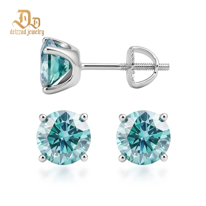 Solitaire Four Prong Earrings Butterfly/Screw Back Stud D-Color Moissanite & S925