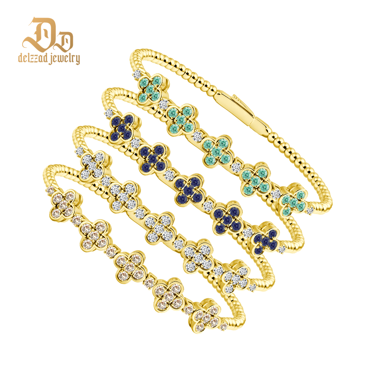 3ct Baroque Beaded Whisper Bangle Clover Bracelet VVS Synthetic Moissanite Bracelet Bangle Copper Chain