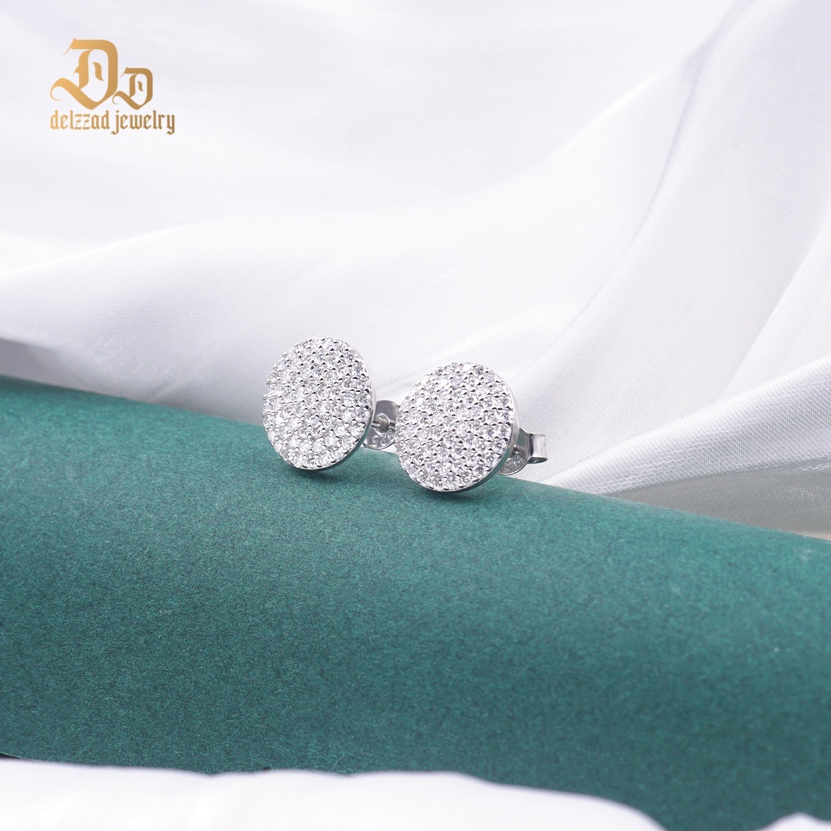 Delzzad S925 Round VVS Synthetic Moissanite Stunning Iced Out Circle Shape Stud Earrings Birthday Valentine's Day Gifts