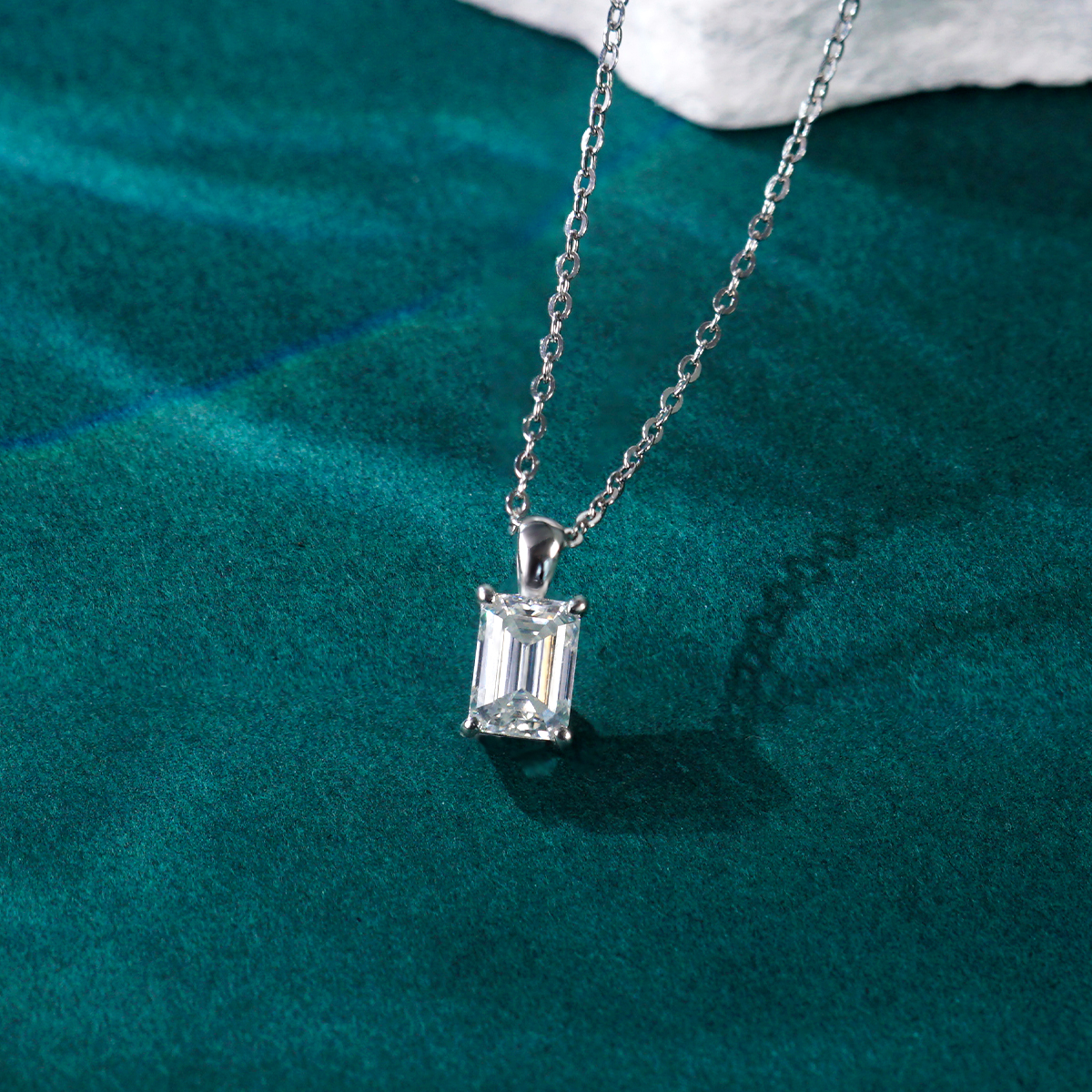 1ct Step Cut Solitaire Pendant VVS Synthetic Moissanite S925 Chain Women Timeless Necklace Gifts