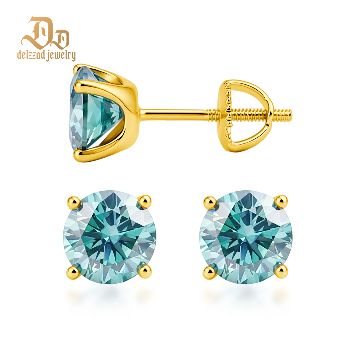 Solitaire Four Prong Earrings Butterfly/Screw Back Stud D-Color Moissanite & S925