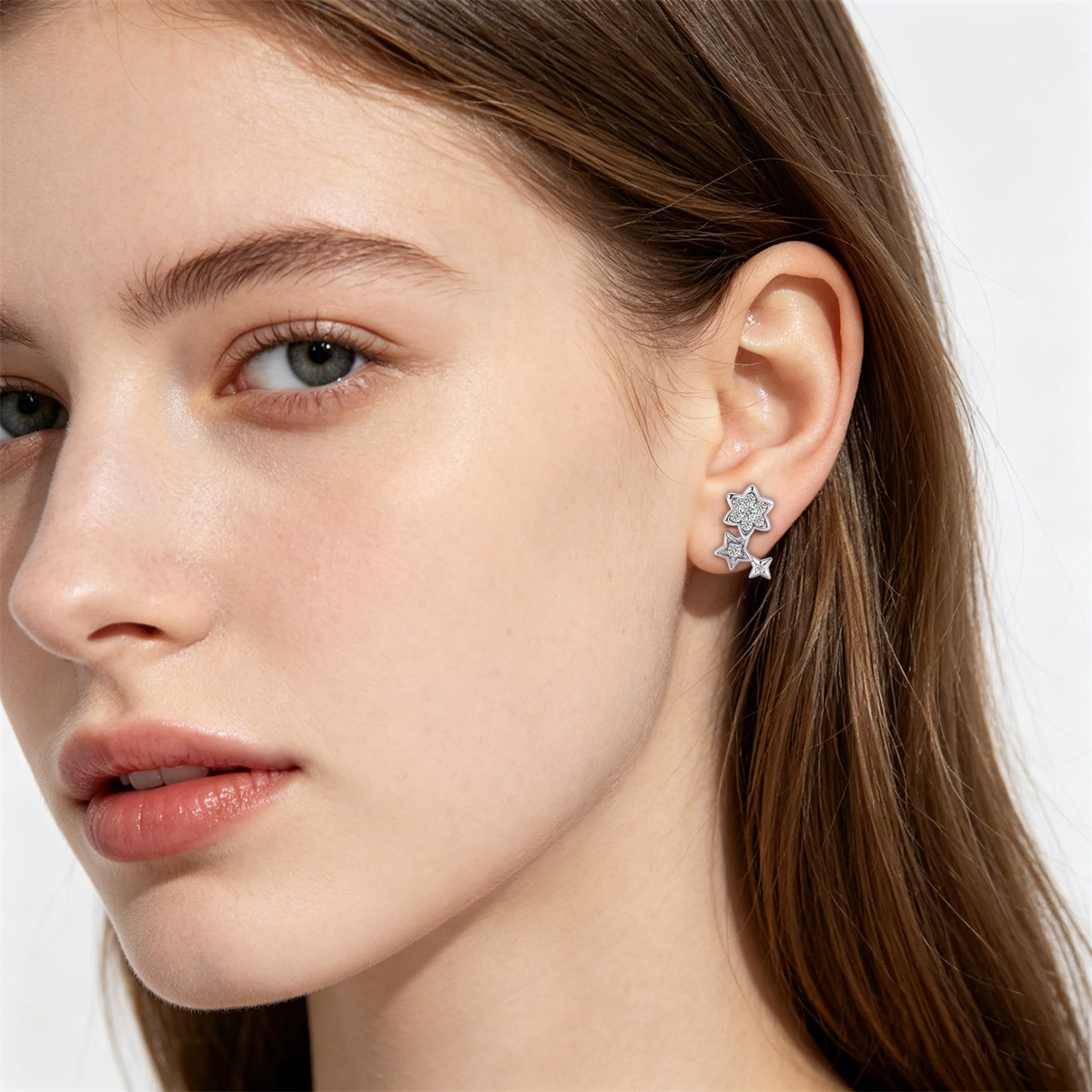 Delzzad The Wish Bringer Earrings Star Ear Climber Celestial Crawler Helix Earring Shooting Star Earrings VVS Synthetic Moissanite Earrings Jewelry Copper Studs