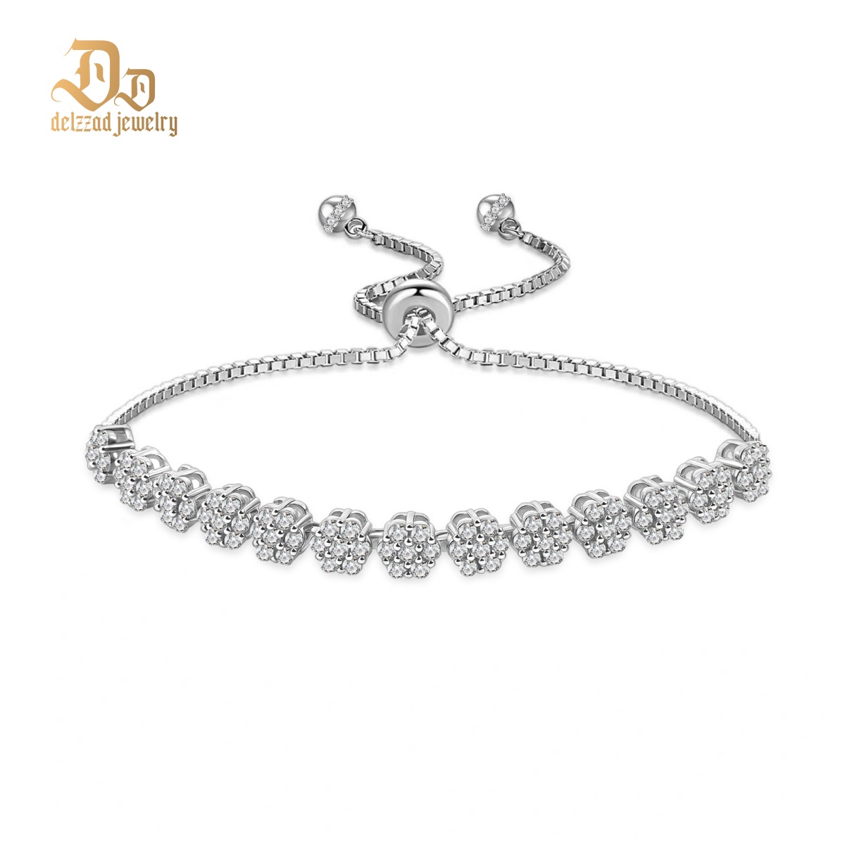 1.5ct Love's Garden Flower Bracelet Adjustable Cluster Bolo Bracelet Synthetic Moissanite Bracelet Copper Chain