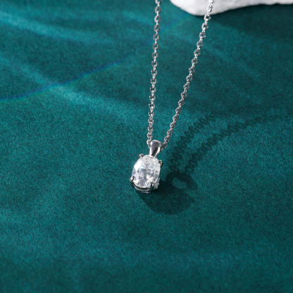 1ct Oval Prong Pendant VVS Synthetic Moissanite S925 Women Solitaire Necklace Chain