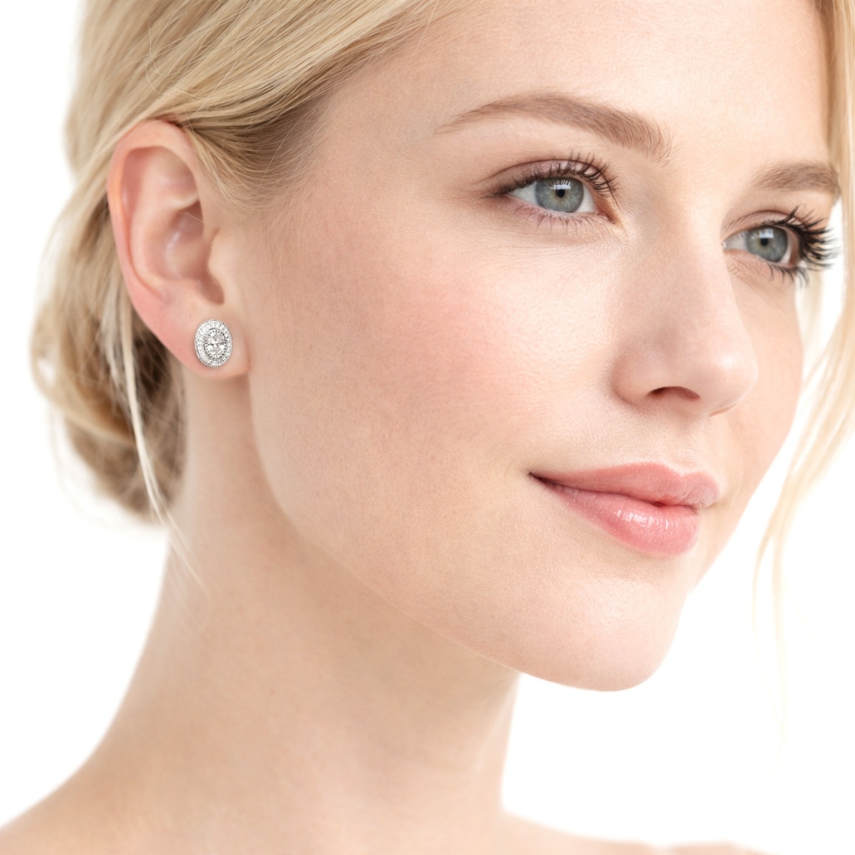 The Halo of Eos Earrings Oval Cut Milgrain Halo Earrings VVS Synthetic Moissanite Earrings Copper Studs
