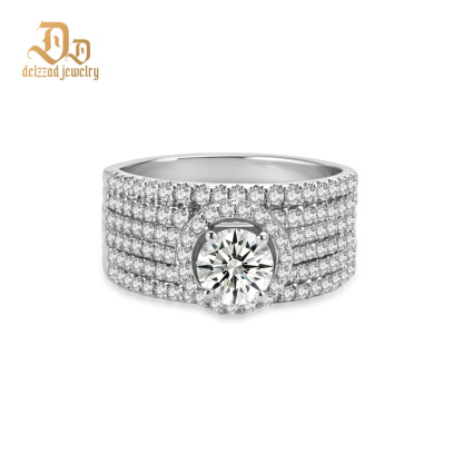 Delzzad 1.9ct The Radiant Eras Ring Halo Engagement Ring Bridal Wedding Promise Ring VVS Synthetic Moissanite Ring Jewelry Copper Band