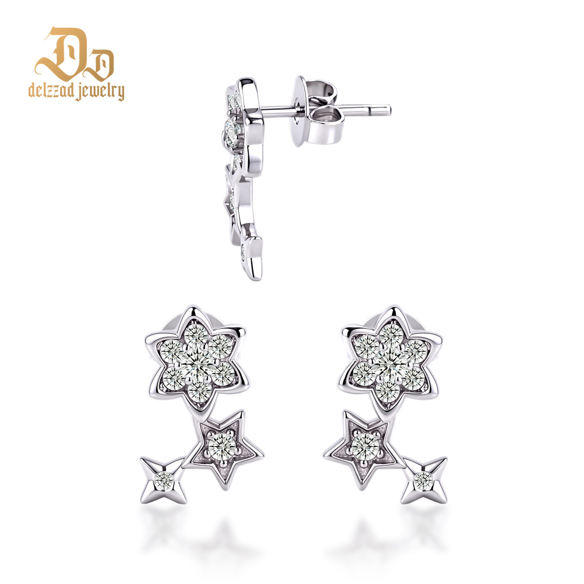 Delzzad The Wish Bringer Earrings Star Ear Climber Celestial Crawler Helix Earring Shooting Star Earrings VVS Synthetic Moissanite Earrings Jewelry Copper Studs