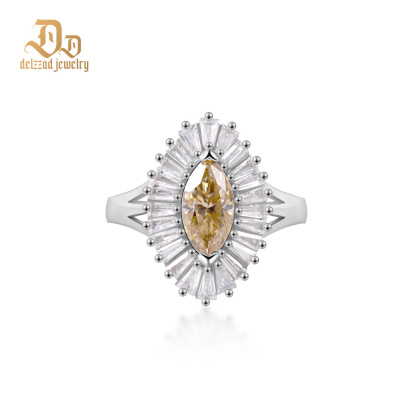 Delzzad 1ct Marquise Synthetic Moissanite Fashion Ring In 925 Sterling Silver Ring Band Jewelry Perfect Birthday Engagement Wedding Anniversary Gift