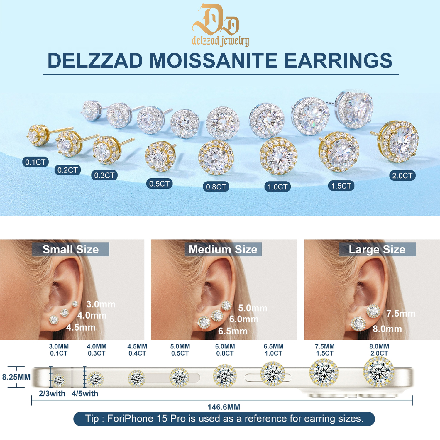 925S & VVS1 MOISSANITE HALO STUD EARRINGS