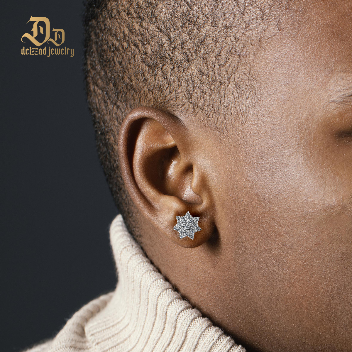 Delzzad S925 Round Synthetic Moissanite Dazzling Star Cluster Studs Earrings Birthday Anniversary Gift Valentine's Day Gifts for Men Women