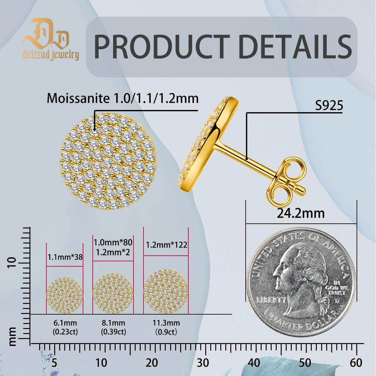 ICYCOIN Round Cluster Stud Earrings 925S & VVS Moissanite