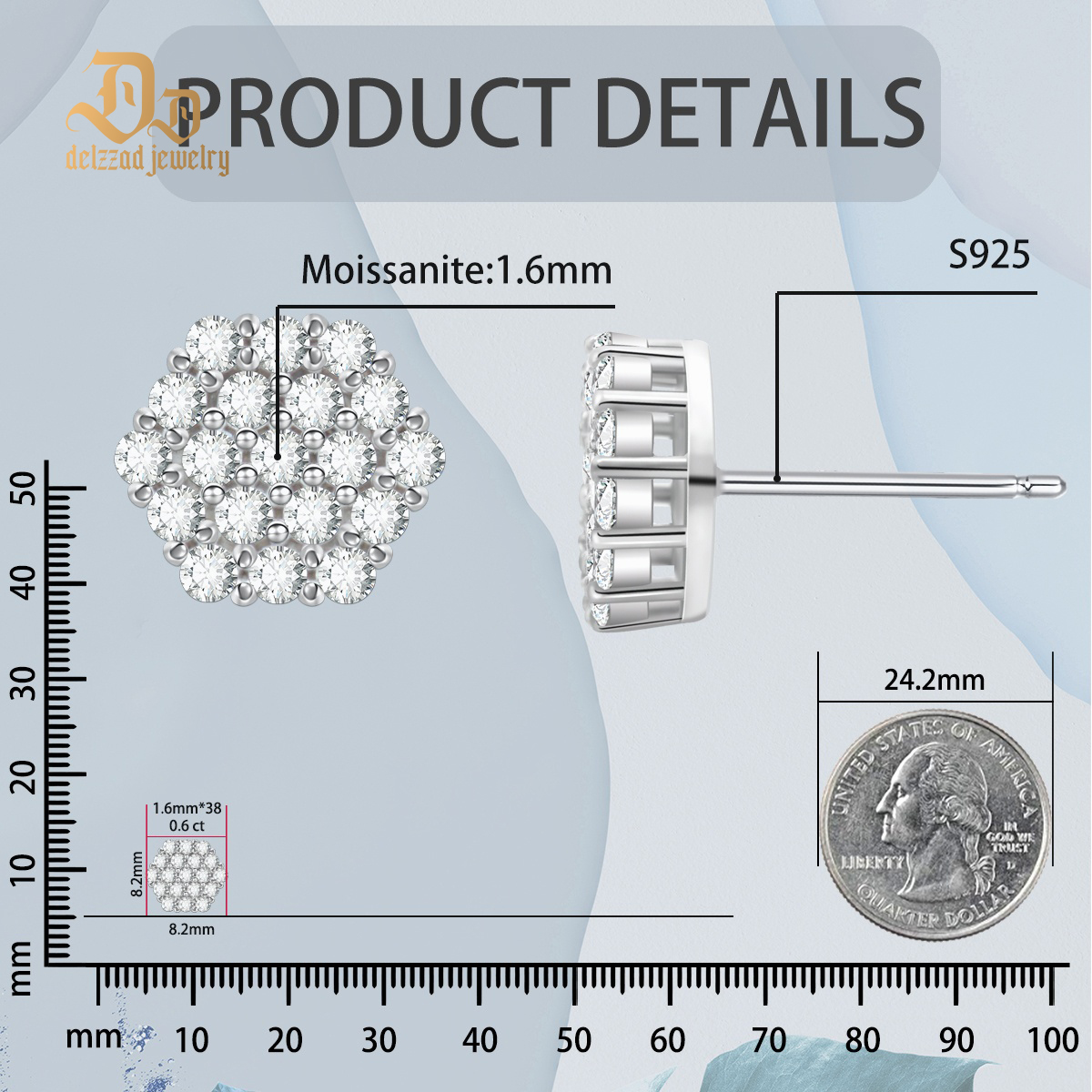 Iced Round Synthetic Moissanite Stud Earrings For Men Women Gift