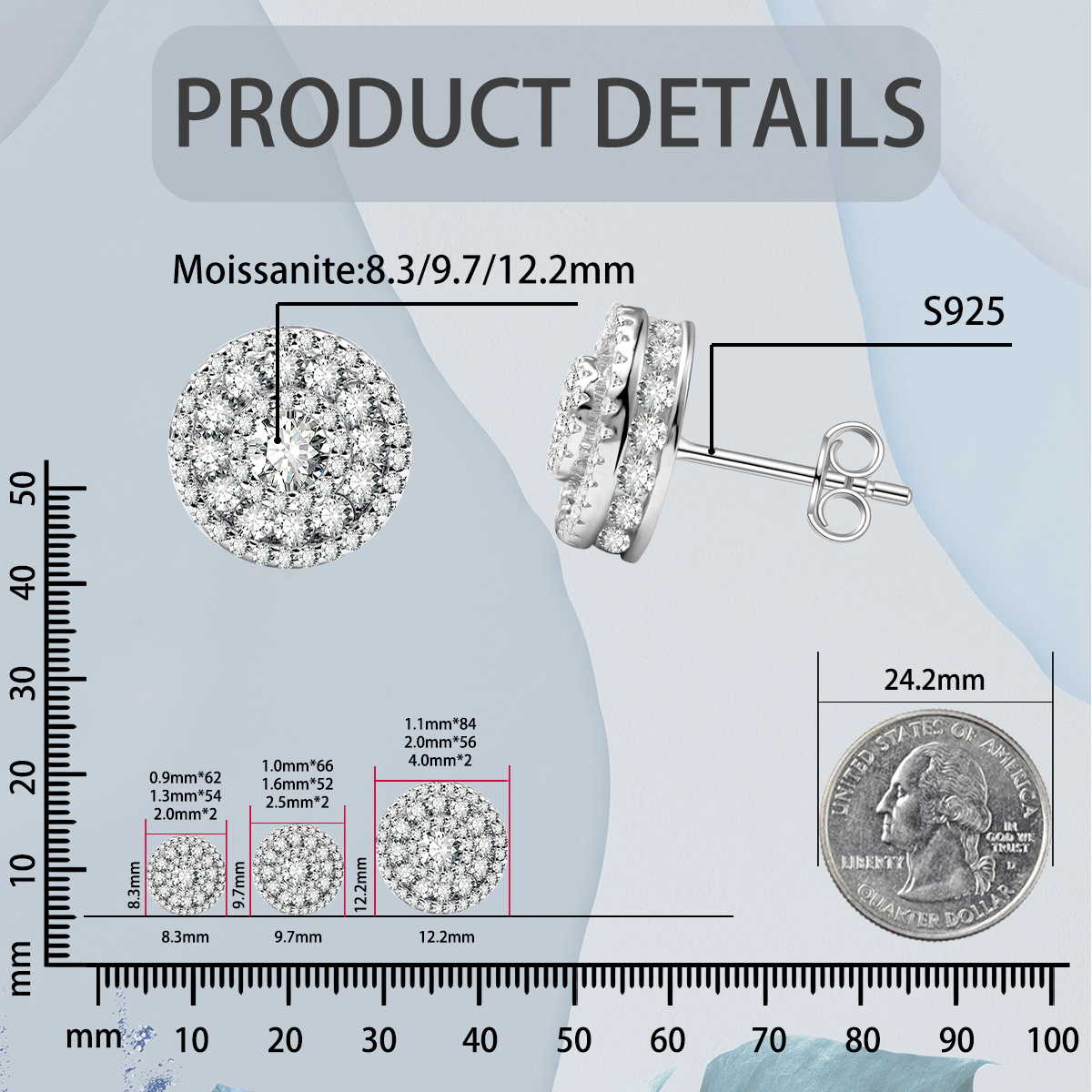 DIAMOLOCK Cluster Shine Stud Earrings 925S & VVS Moissanite