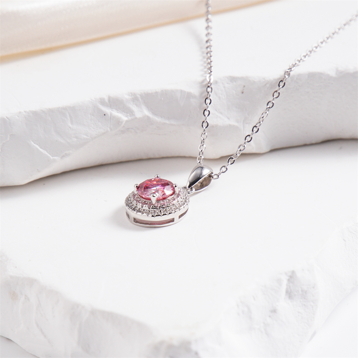 1ct Pink Cake Pendant Necklace Round Synthetic Moissanite Necklace S925 Chain