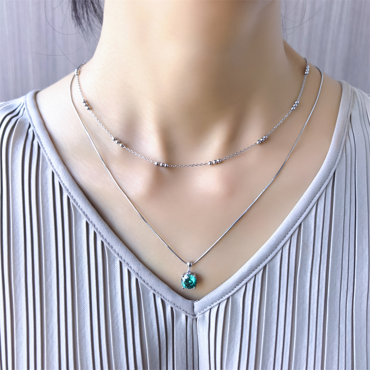 Green Solitaire Necklace Chain VVS Synthetic Moissanite S925 Chain Necklace