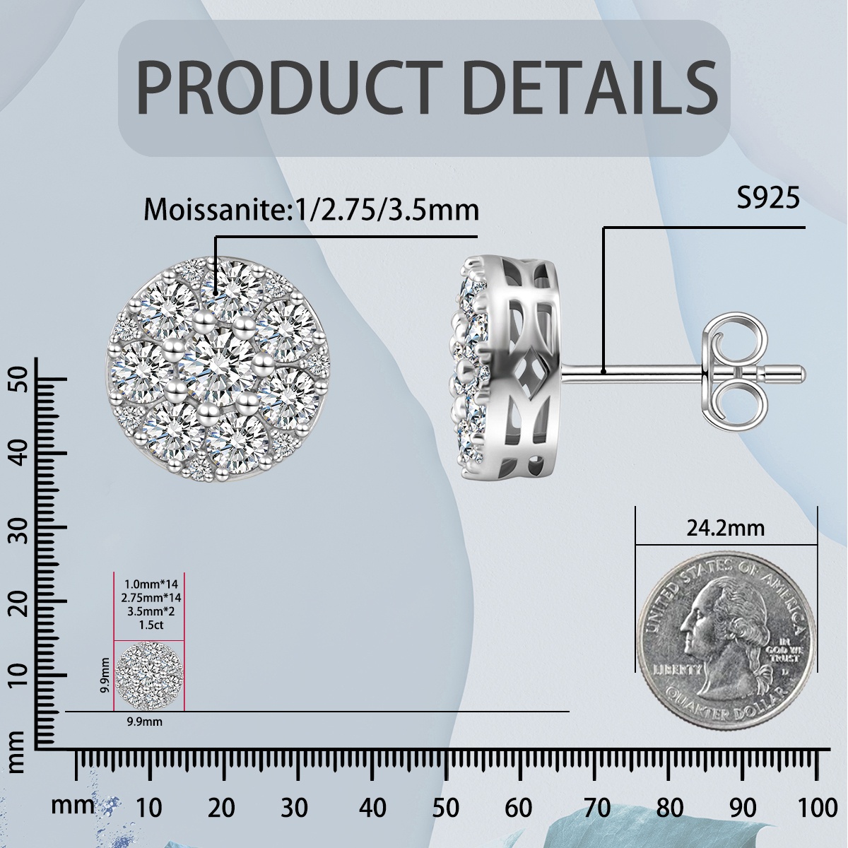 10MM 925S & VVS Moissanite Cluster Halo Stud Earrings