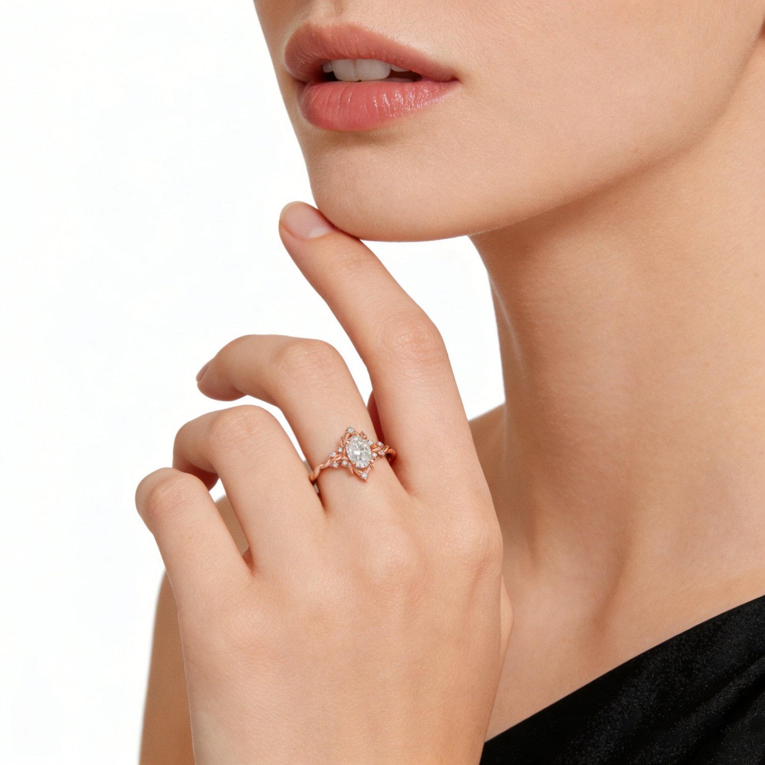 Delzzad 1ct Love Blossom Ring Oval Cut Synthetic Moissanite Ring Jewelry S925 Elegant Rose Golden Engagement Ring Nature Inspired Promise Ring for Women Perfect Birthday Engagement Wedding Anniversary Christmas Gift