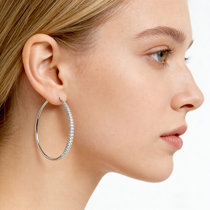 Delzzad Luminous Love Loops Earrings VVS Synthetic Moissanite Hoop Earrings S925/Copper Synthetic Moissanite Earrings Jewelry