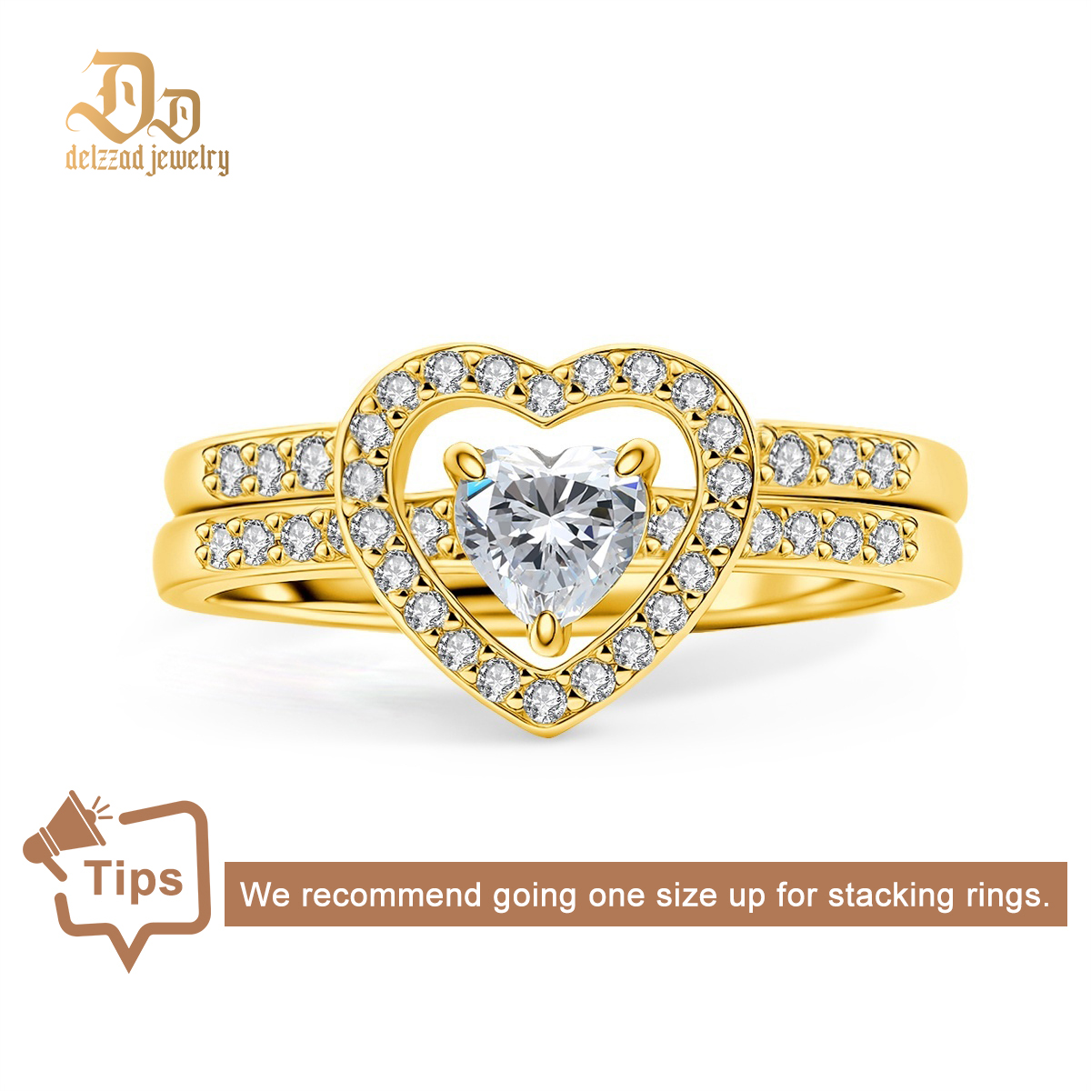 Halo Heart Cut Ring Set Heart Pair Stacking Ring Band D Color VVS Synthetic Moissanite Ring Jewelry Copper Band Wedding Band Engagement Ring Set Promise Ring