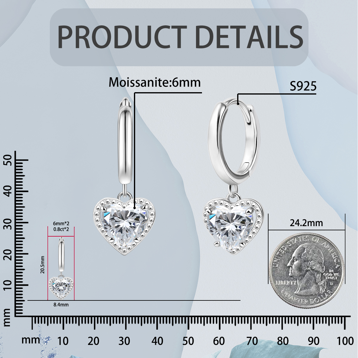 Delzzad Ethereal Love Heart Huggies Earrings Iced-out Heart Dangle Earrings D Color VVS Synthetic Moissanite Earrings Jewelry S925 Dangle Earrings for Women