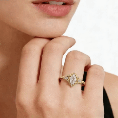 Vintage Marquise Cut 14K Gold-Plated Engagement Ring S925 Synthetic Moissanite Ring
