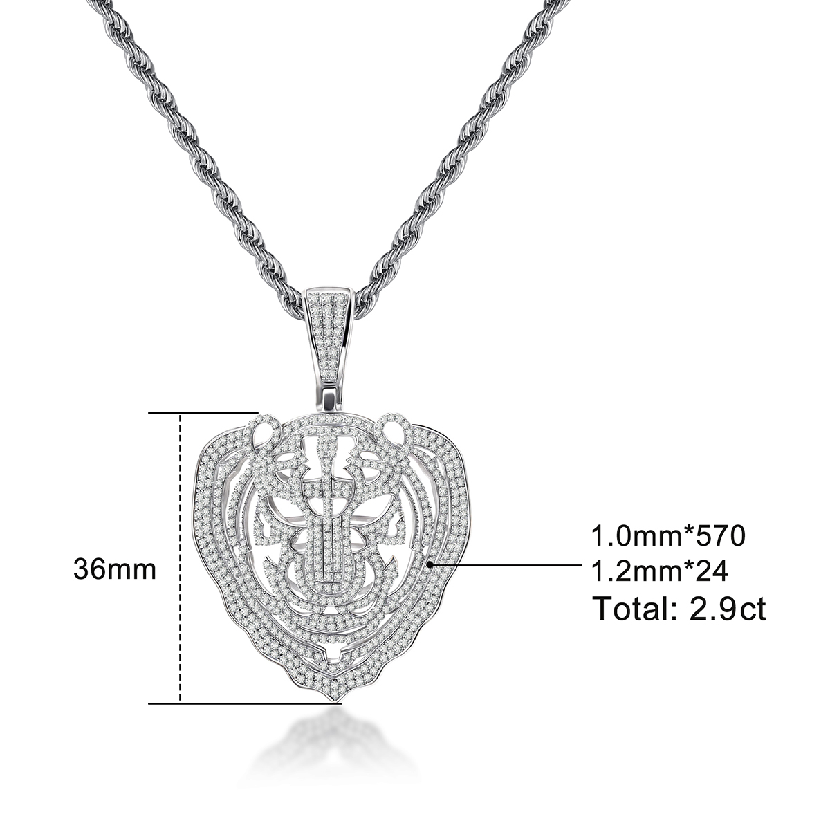 Eternal Pride Hip Hop Tiger Head Pendant Tiger Necklace Chain D Color VVS Synthetic Moissanite Copper Chain