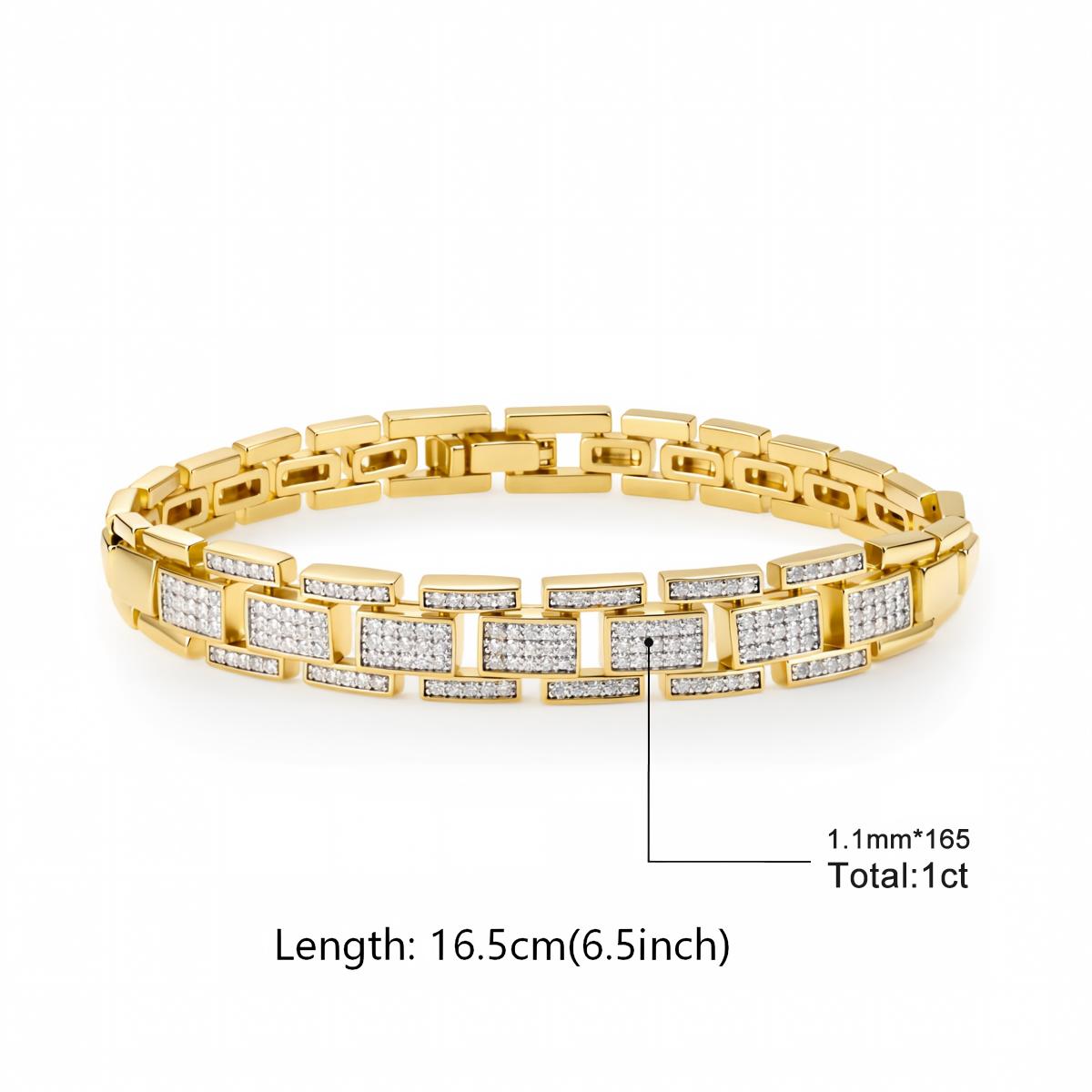 1ct Sunlit Bricks Bracelet Bangle Golden Link Bracelet Synthetic Moissanite Bracelet Jewelry Copper Chain