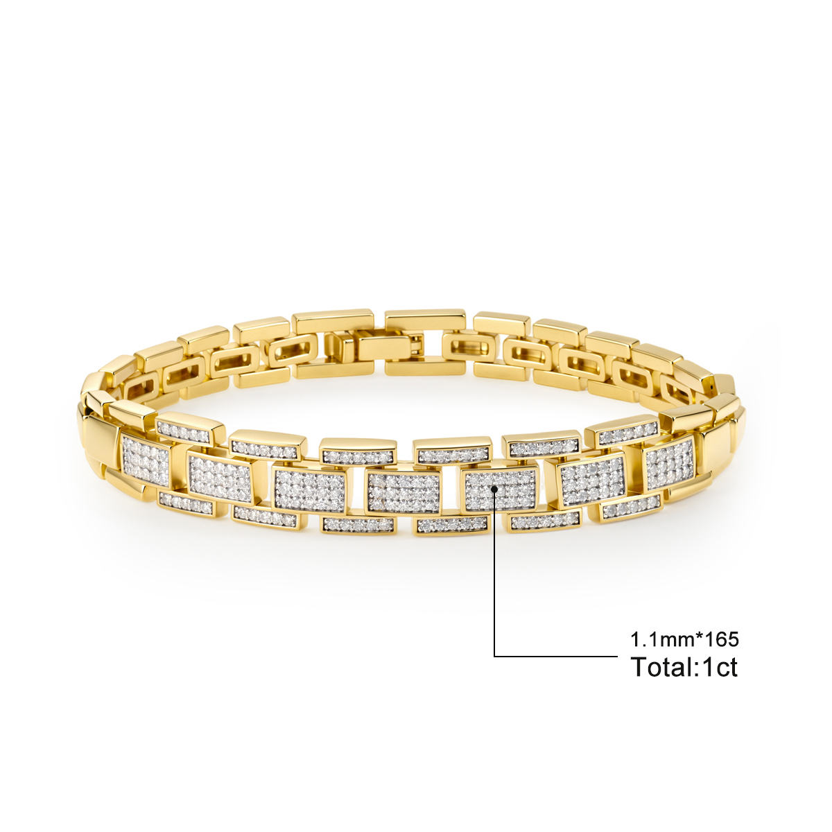 1ct Sunlit Bricks Bracelet Bangle Golden Link Bracelet Synthetic Moissanite Bracelet Jewelry Copper Chain