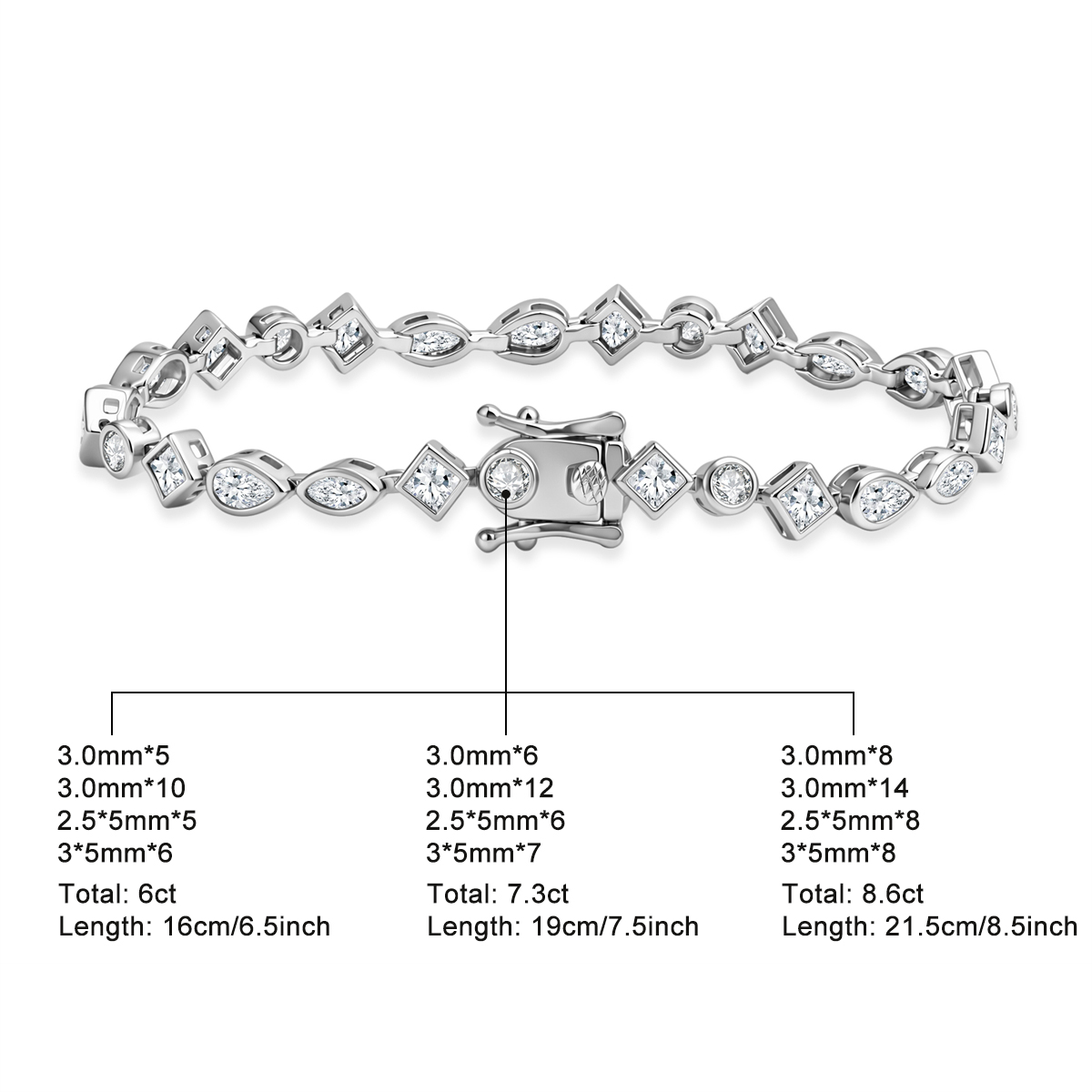 Kaleidoscope Dreams Bracelet Bezel Tennis Bracelet Synthetic Moissanite Bracelet Jewelry Copper Chain