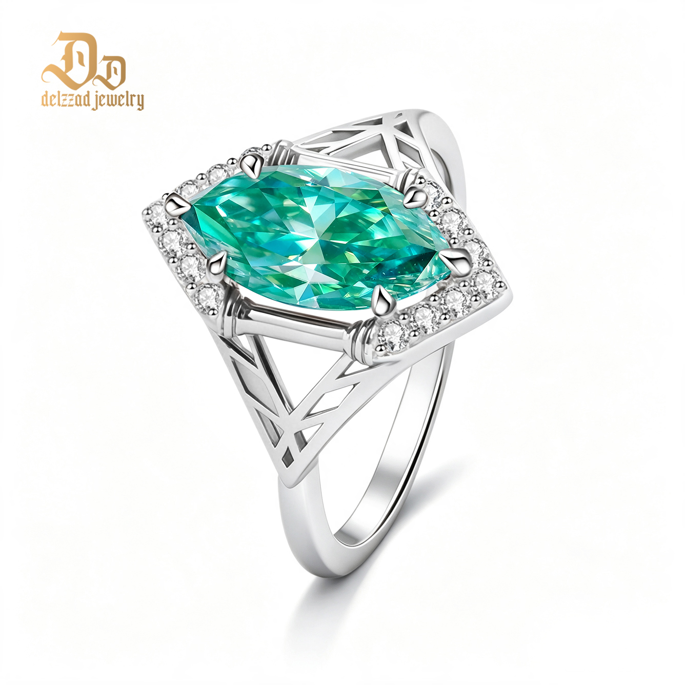 2ct Sparkle Halo Ring Marquise Cut  Green Bliss Ring Engagement Ring Synthetic Moissanite S925 Ring Band