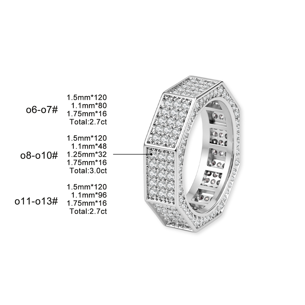 14K Gold-Plated Stardust Pavilion Ring Bolt Ring Band VVS Synthetic Moissanite Ring for Men Women