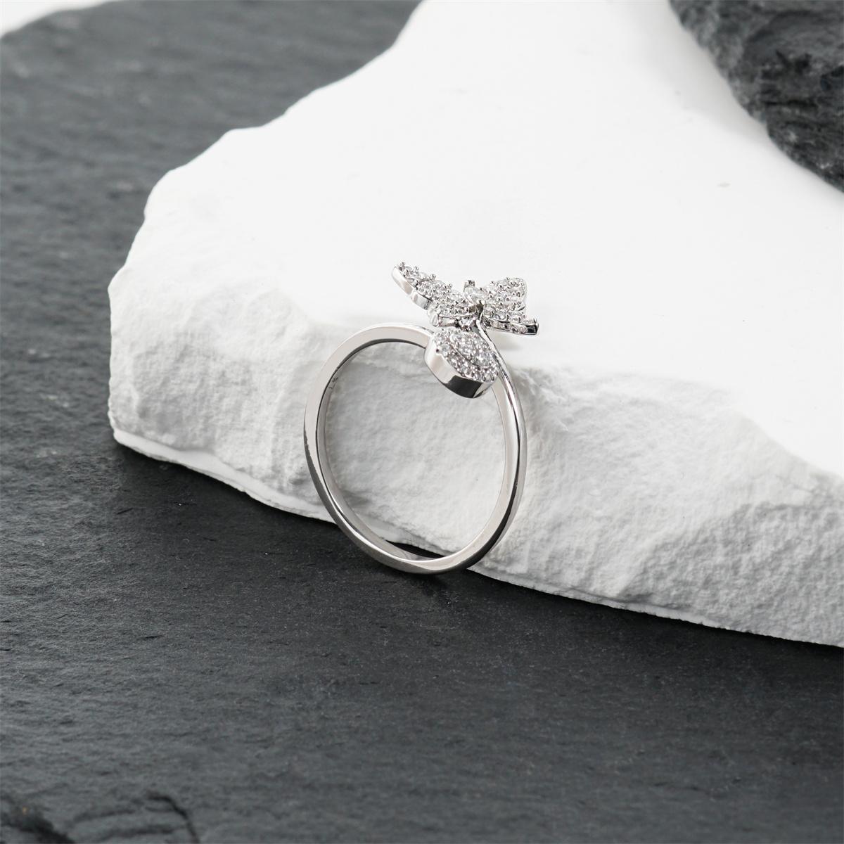 0.3ct Adjustable Papillon Dreams Ring Fluttering Butterfly Ring Open Ring Band VVS Synthetic Moissanite Ring Jewelry Copper Band