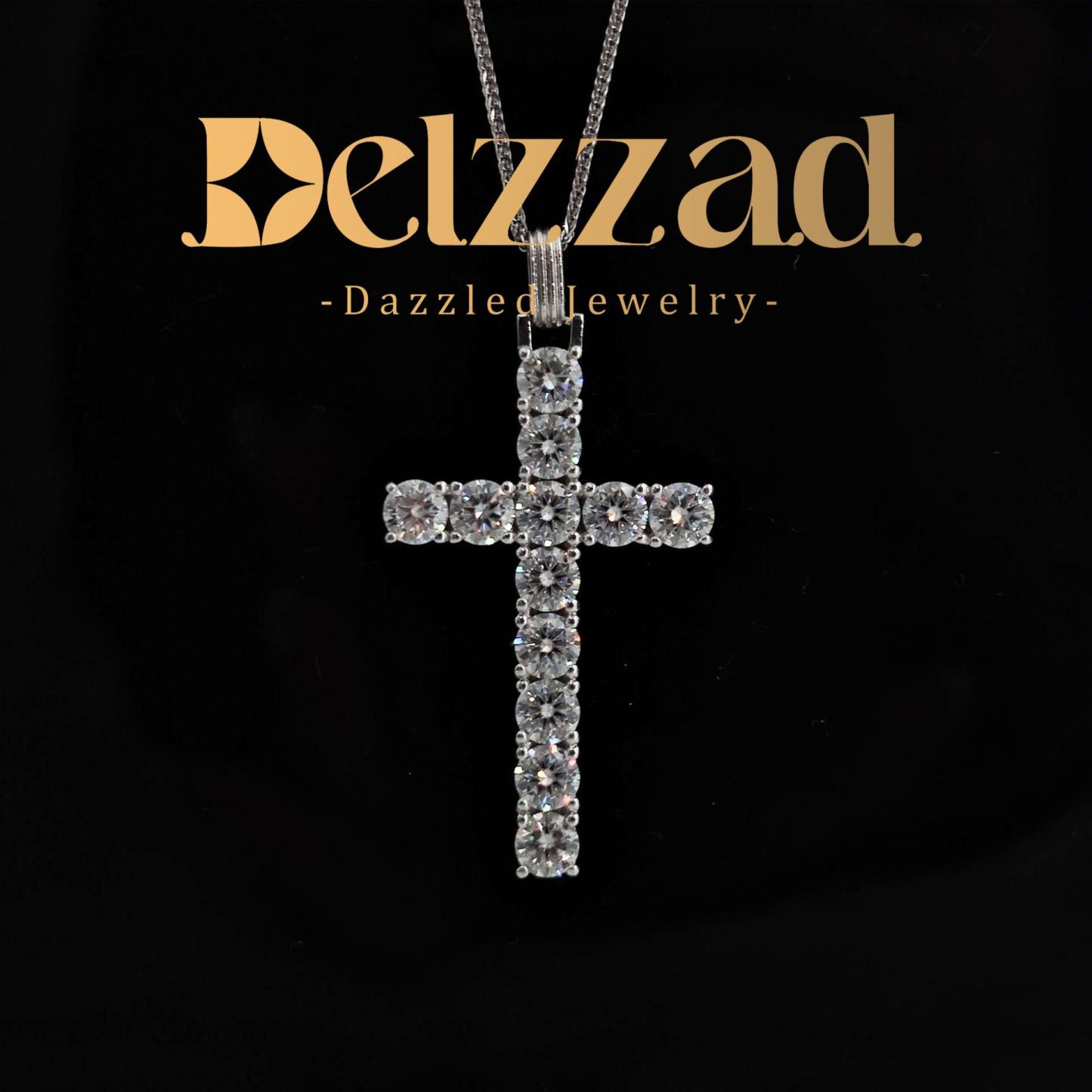 S925 6CT BLACK WHITE SYNTHETIC MOISSANITE CROSS NECKLACE