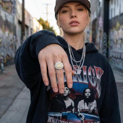 3ct The Sovereign Ring Glacier Band Unisex Fully Iced-out Hip Hop Ring VVS Synthetic Moissanite Ring Jewelry Copper Band