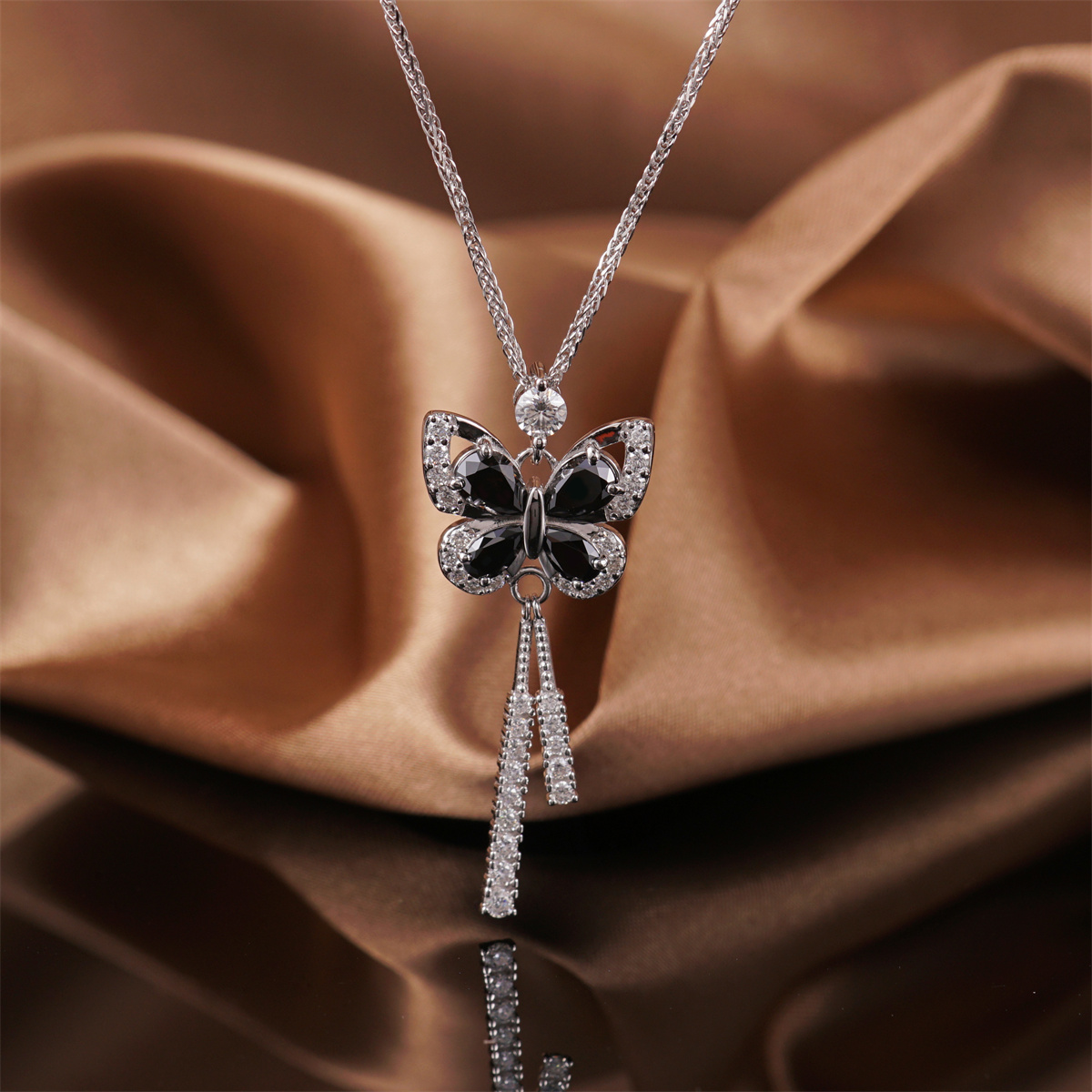 1.6ct Black Butterfly Synthetic Moissanite Necklace Chain In 925 Sterling Silver