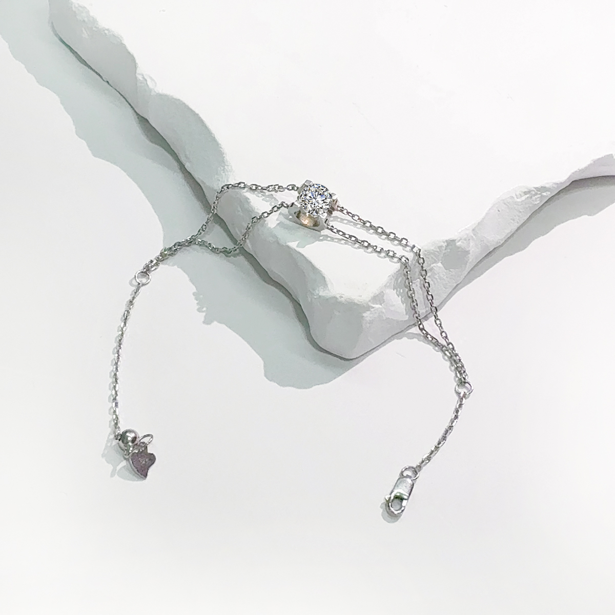 1ct Solitaire Prong Bracelet Double Chain Bracelet Synthetic Moissanite S925 Sterling Silver Bracelet Chain Jewelry Birthday Engagement Wedding Anniversary Perfect Gifts