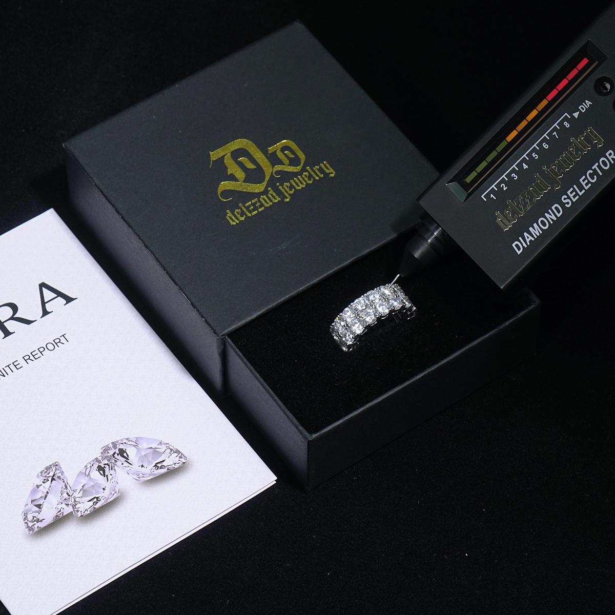 Delzzad S925 Round VVS Synthetic Moissanite Double Row Eternity Hip Hop Ring Sweetie St Valentine's Day Gifts for Men Women