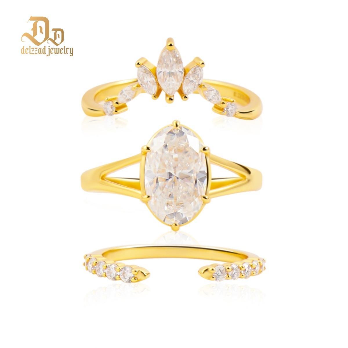 Delzzad Luxury Ethereal Elegance Set Bridal Engagement Ring Set Synthe