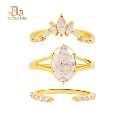 Delzzad Luxury Ethereal Elegance Set Bridal Engagement Ring Set Synthetic Moissanite Ring Jewelry S925 Triple Stacking Ring Band Perfect Birthday Engagement Wedding Anniversary Christmas Gift