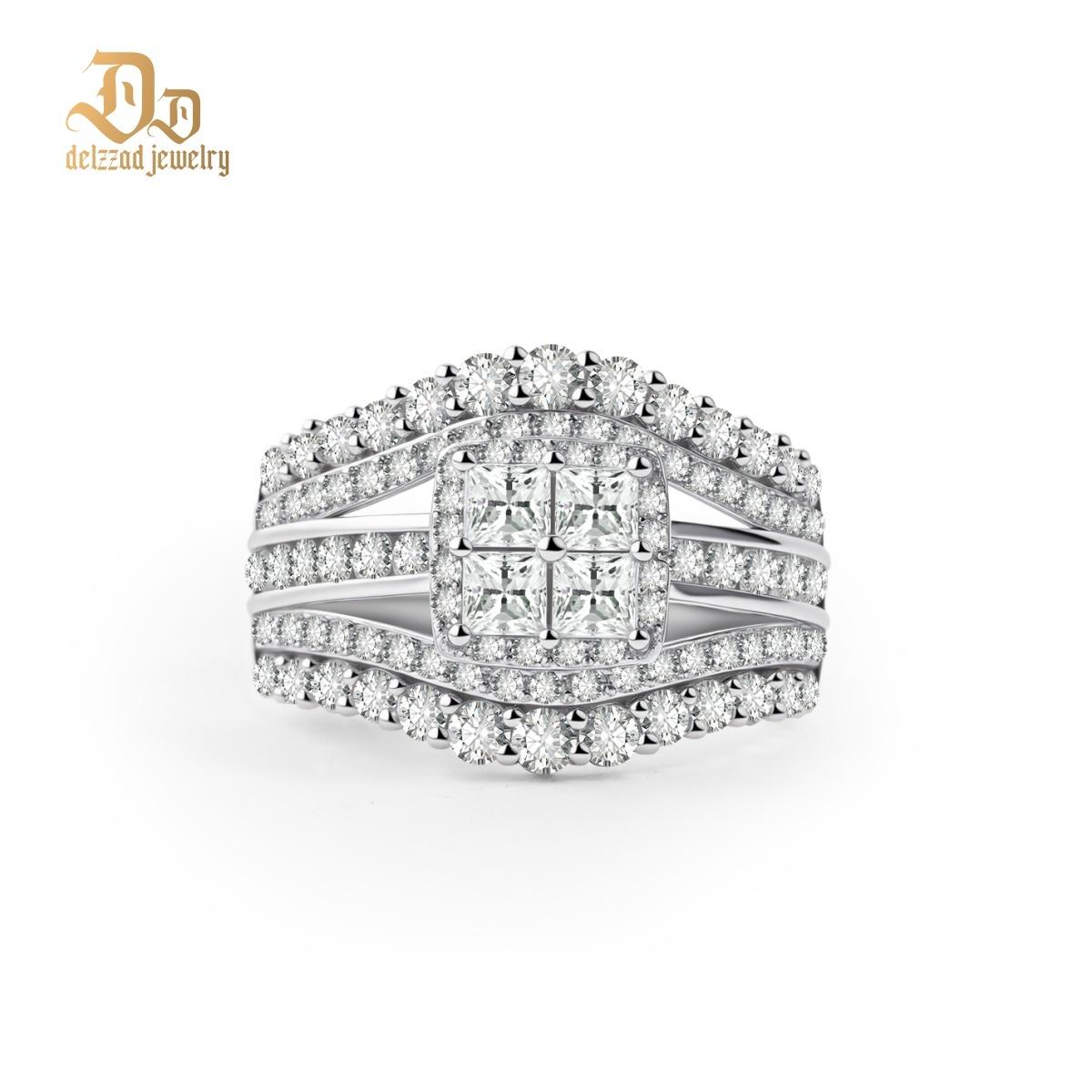 3.2ct Quad Princess Halo Copper Ring Grand Symphony Bridal Wedding Engagement Ring VVS Synthetic Moissanite Ring Jewelry 