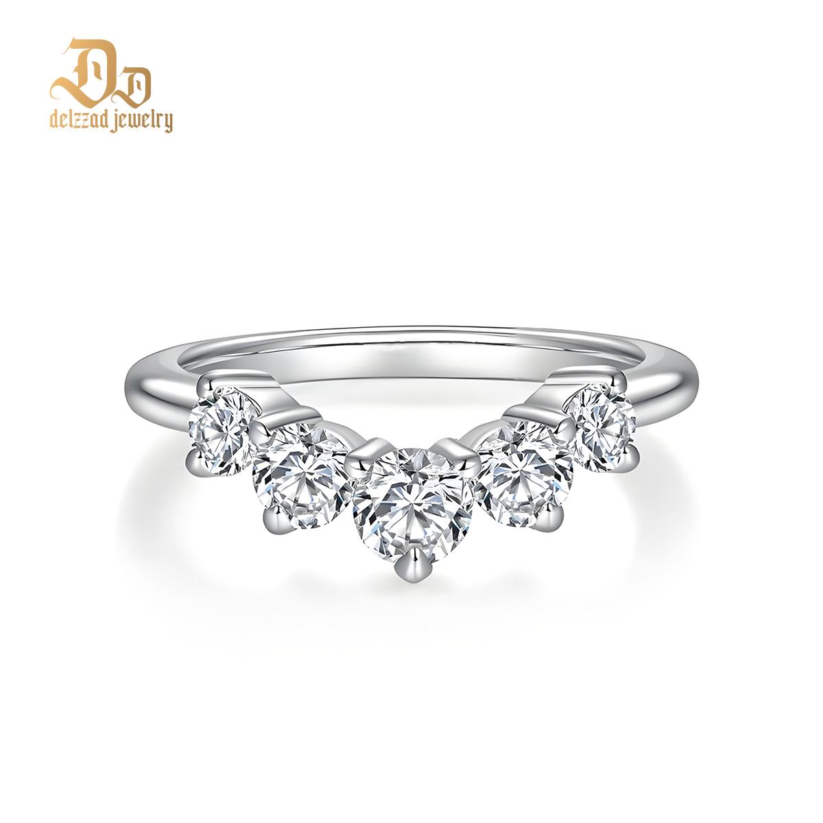 Delzzad Curved Band Round Synthetic Moissanite S925 Ring Band Jewelry