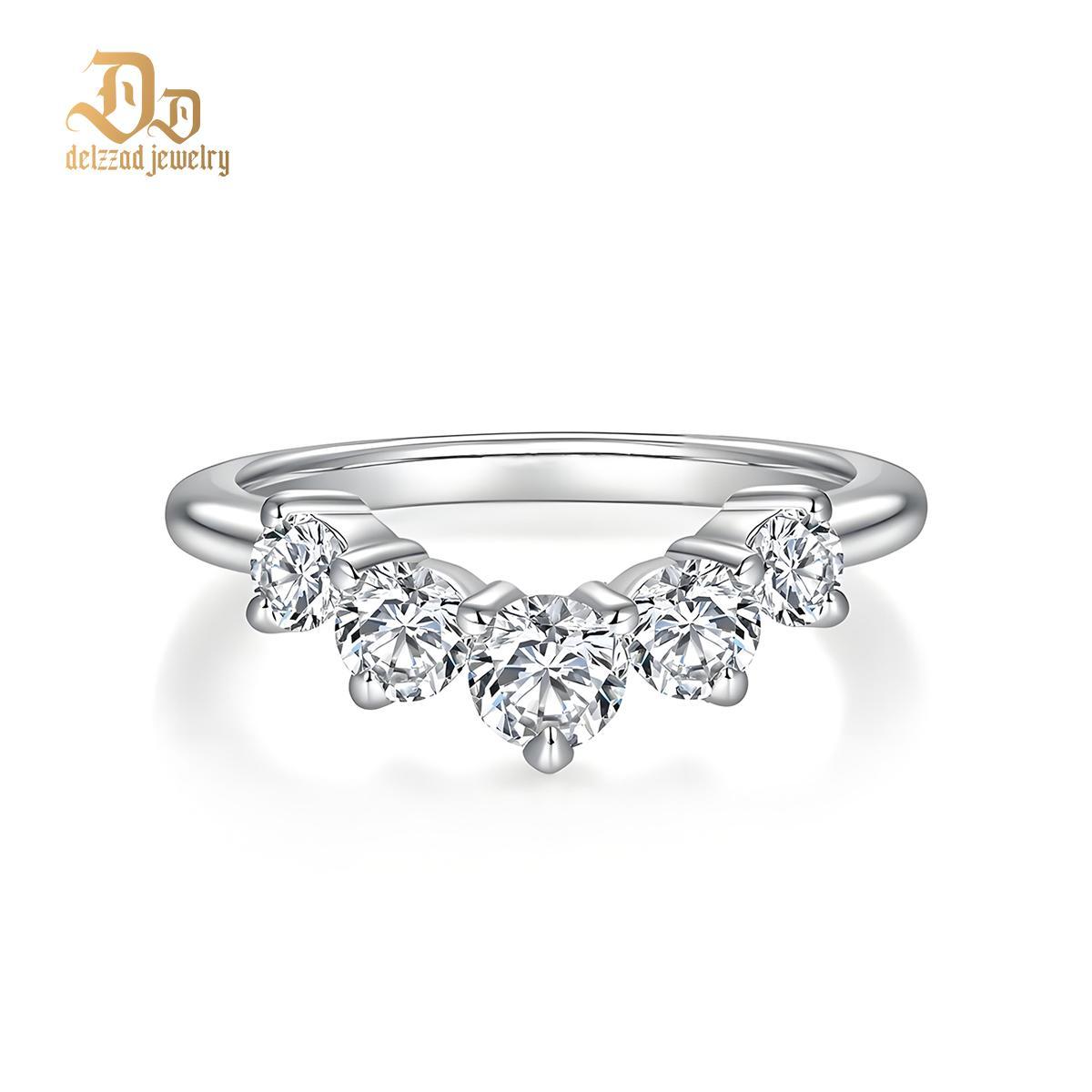 Delzzad Curved Band Round Synthetic Moissanite S925 Ring Band Jewelry