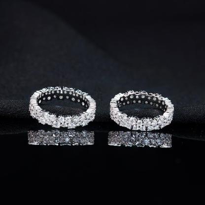 Delzzad Dazzling Double Row Eternity Ring Synthetic Moissanite S925 Ring Band Jewelry Perfect Birthday Bridal Engagement Ring Promise Gifts for Her Wedding Set