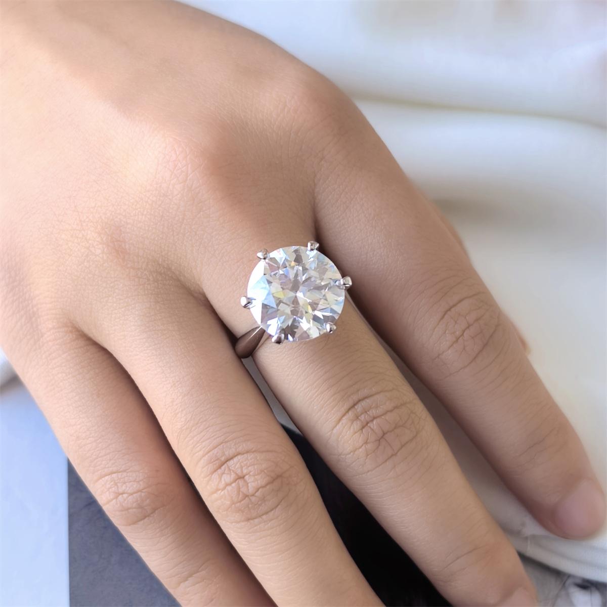 Delzzad 10ct Solitaire Ring Round VVS Synthetic Moissanite Ring Band S925 Christmas Gift