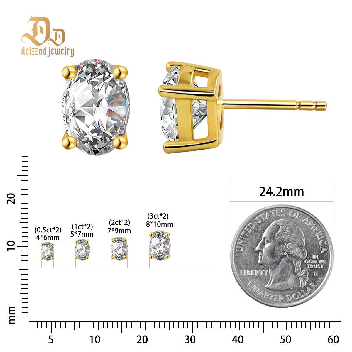 Delzzad S925 Oval Cut Synthetic Moissanite Stud Earrings Gift For Men Women