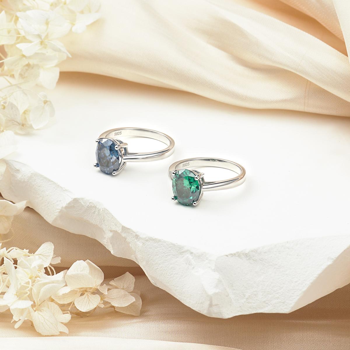 Delzzad 3ct Oval Synthetic Moissanite Solitaire Engagement Ring In 925 Sterling Silver