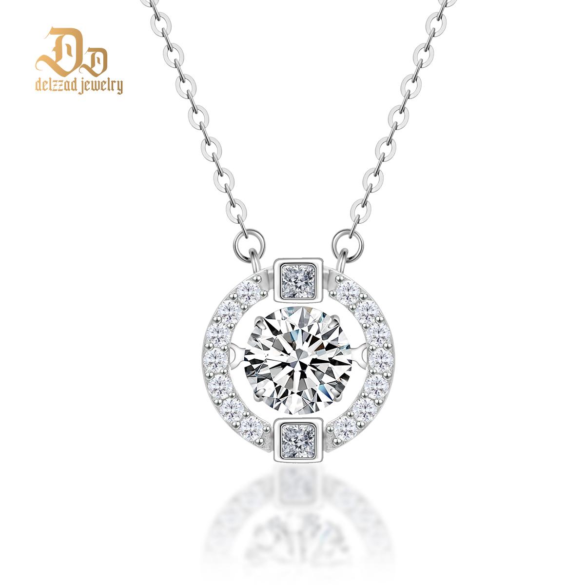 Delzzad S925 1ct Round Synthetic Moissanite Flickering Halo Pendant Necklace Birthday Valentine's Day Gifts