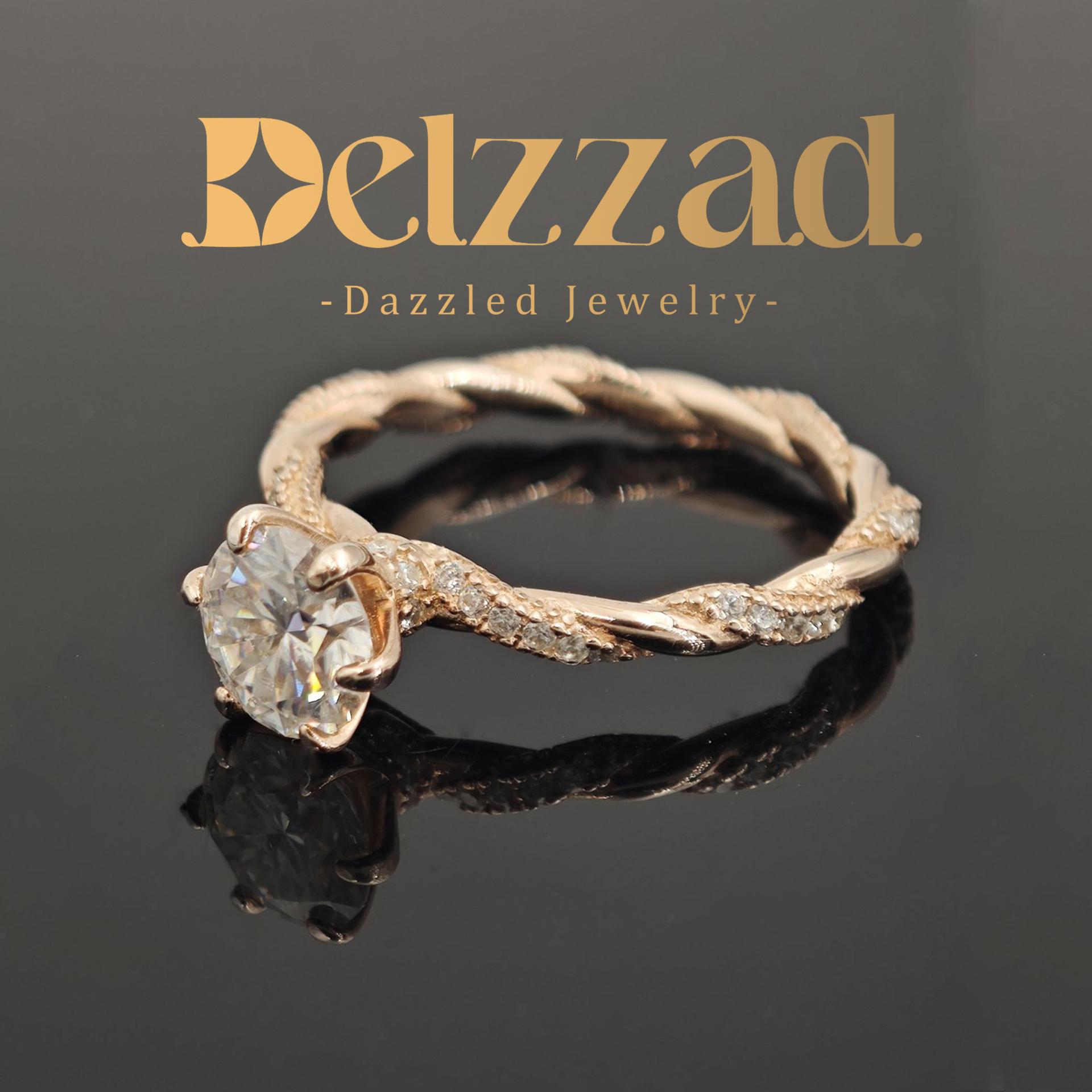 Delzzad 1ct Round Synthetic Moissanite Rope Ring In 925 Sterling Silver St Valentine's Day Gifts for Men Women