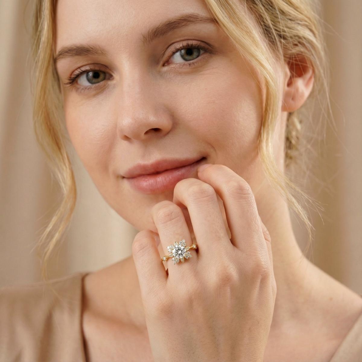 1ct Starburst Ring Daisy Cluster Band Ring VVS Synthetic Moissanite Ring Jewelry S925 Band