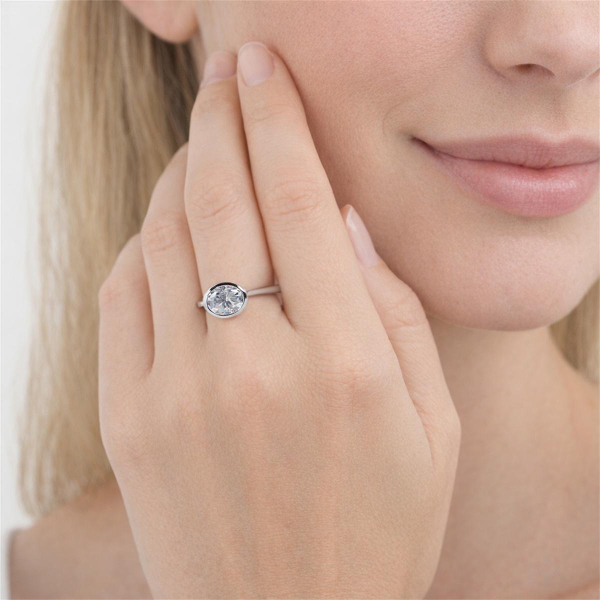 2ct Lucid Moon Ring East to West Oval Bezel Engagement Ring Band VVS Synthetic Moissanite Ring Jewelry Copper Band